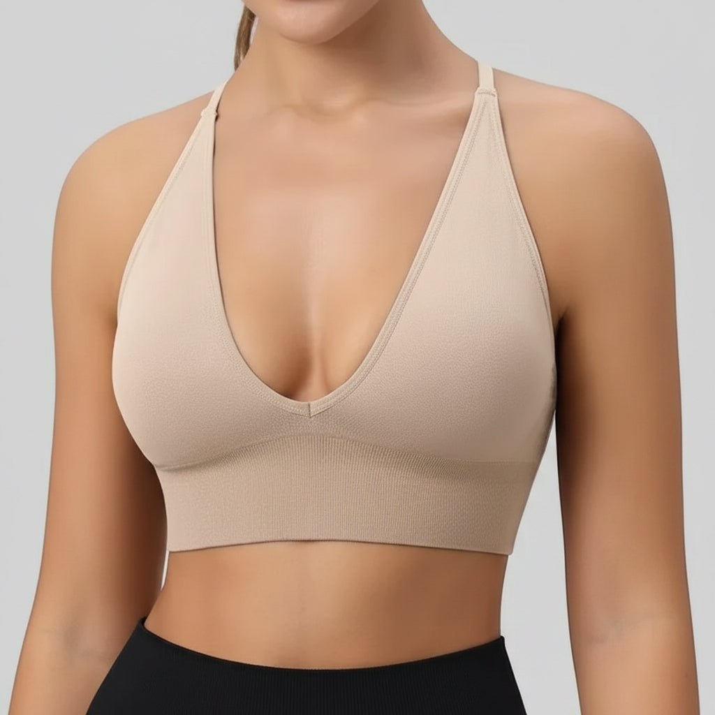 Womens Pickleball Sports Bra V Neck Padded