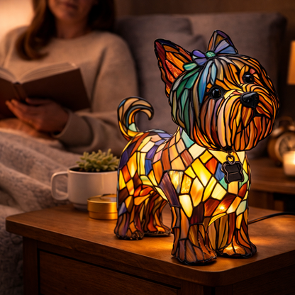 Table Lamp Colorful Stained Glass Dog LED
