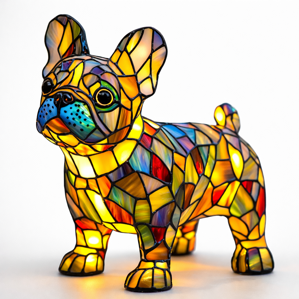 Table Lamp Colorful Stained Glass Dog LED