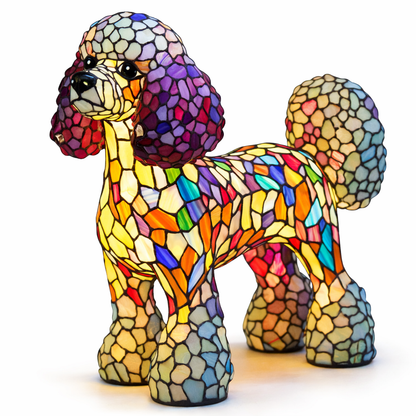 Table Lamp Colorful Stained Glass Dog LED