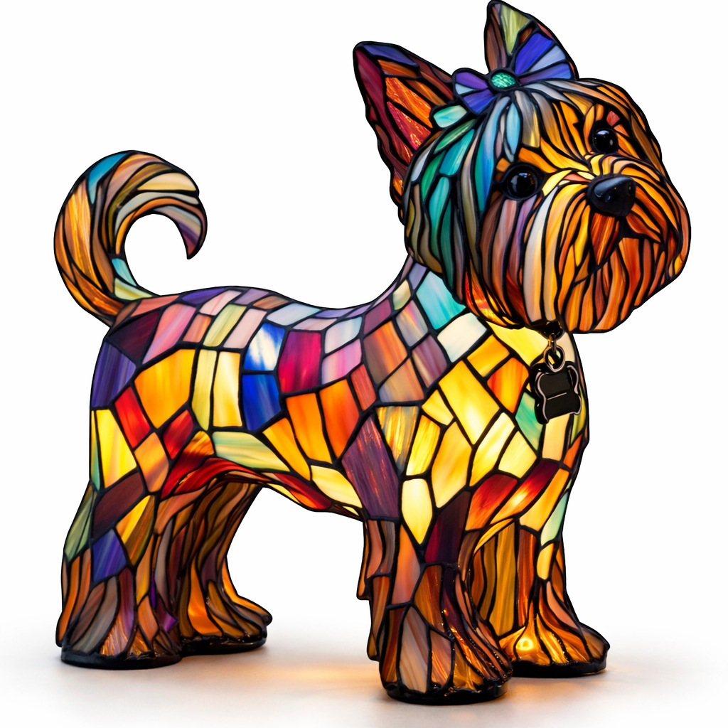 Table Lamp Colorful Stained Glass Dog LED