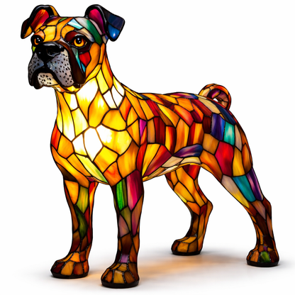 Table Lamp Colorful Stained Glass Dog LED