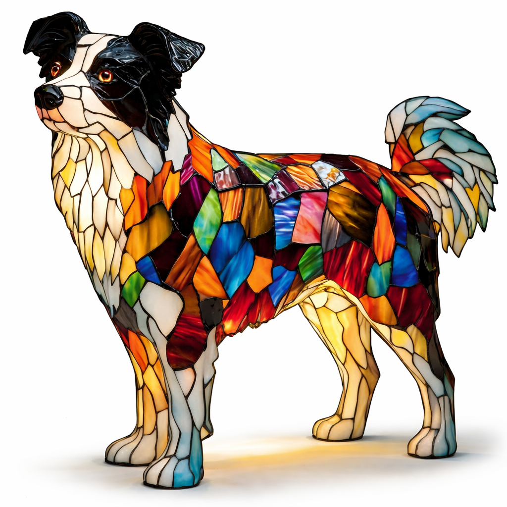Table Lamp Colorful Stained Glass Dog LED