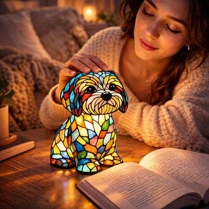 Table Lamp Dog LED Night Light Stained