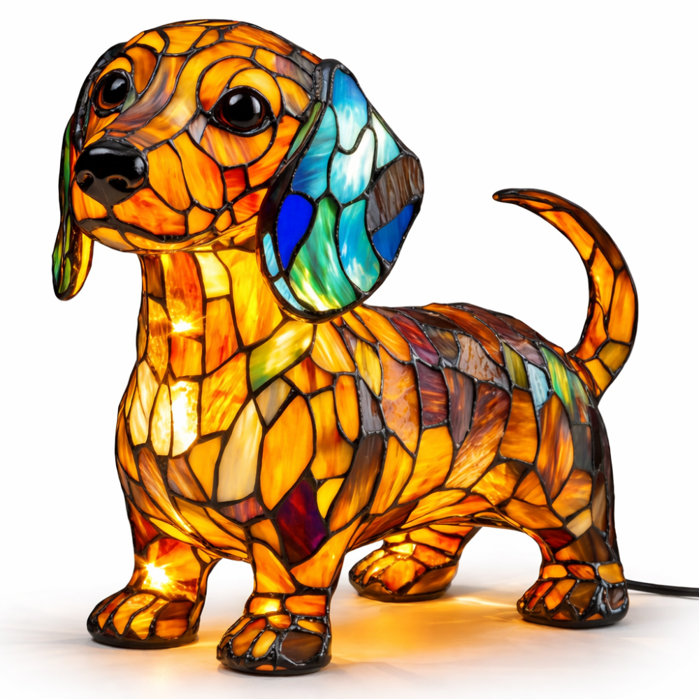 Table Lamp Colorful Stained Glass Dog LED
