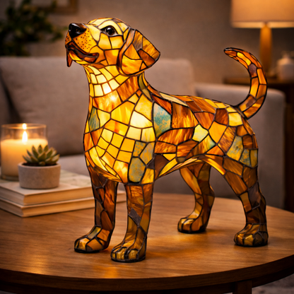 Table Lamp Stained Glass Dog LED Night