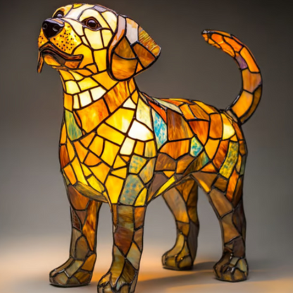 Table Lamp Stained Glass Dog LED Night