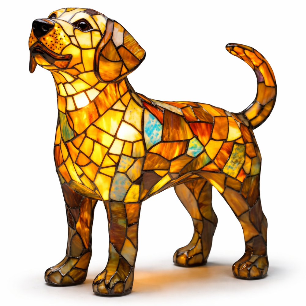 Table Lamp Stained Glass Dog LED Night