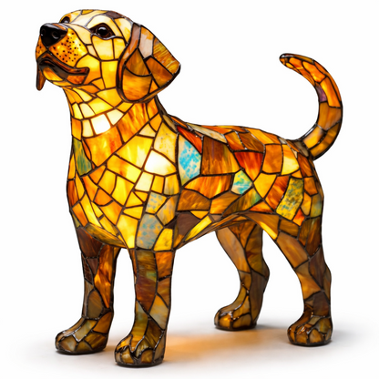 Table Lamp Stained Glass Dog LED Night