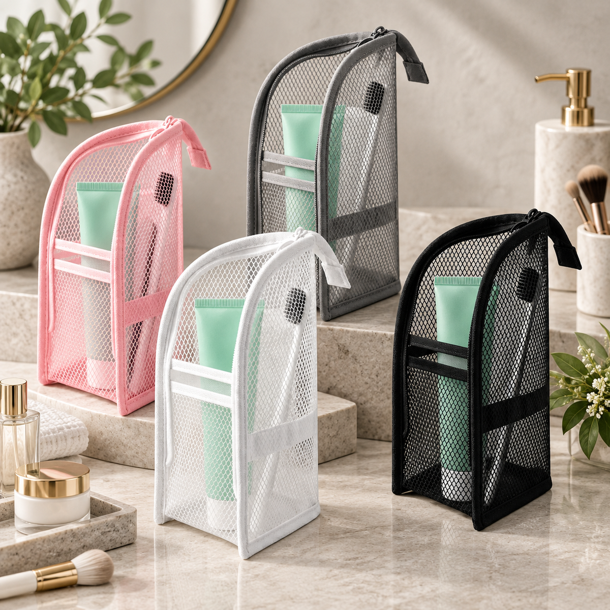 Travel Toiletry Bag Easy Access Self Standing Organizer