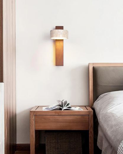 Travertine Wall Lamp Modern Stone & Wood