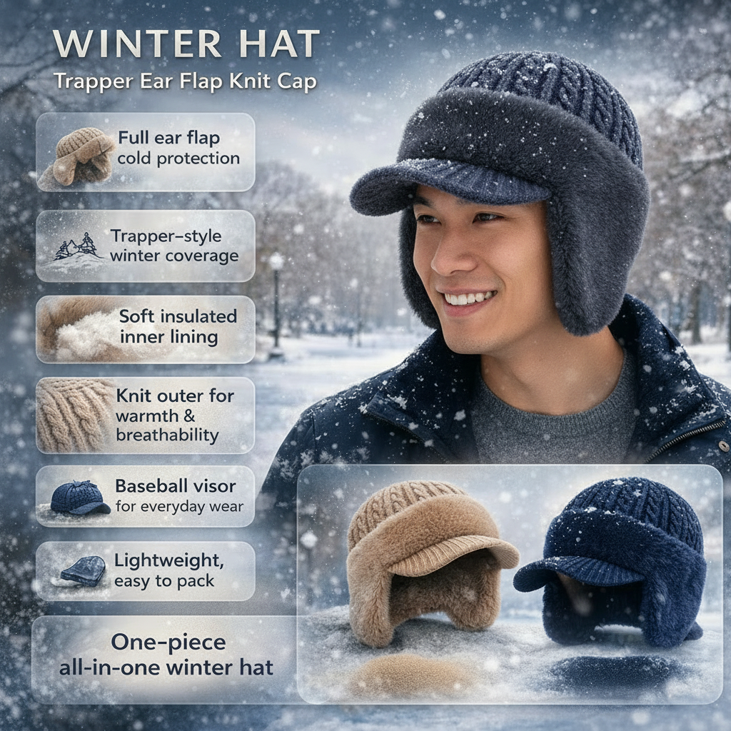 Winter Knit Hat Trapper Ear Flap Cap