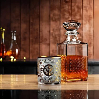 Whiskey Glass Military Veteran Gold Embossed