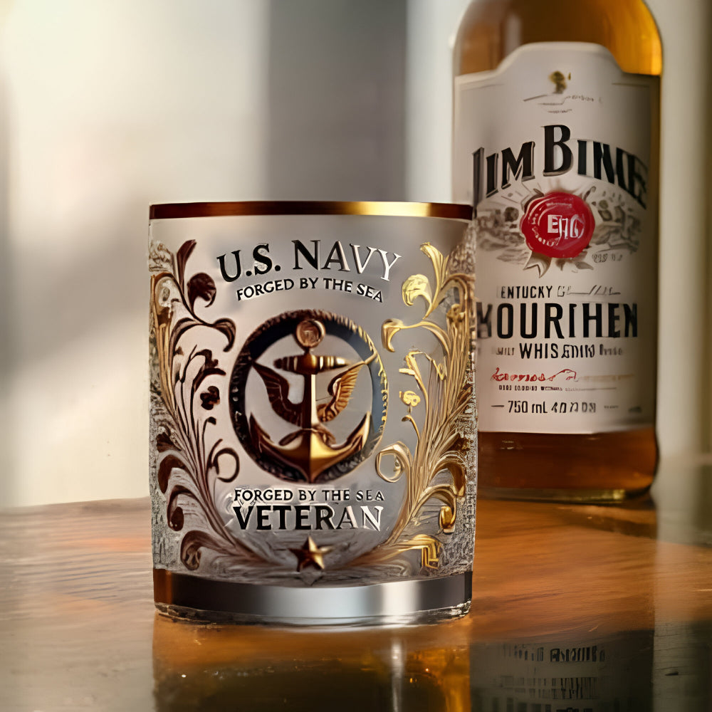 Whiskey Glass Military Veteran Gold Embossed