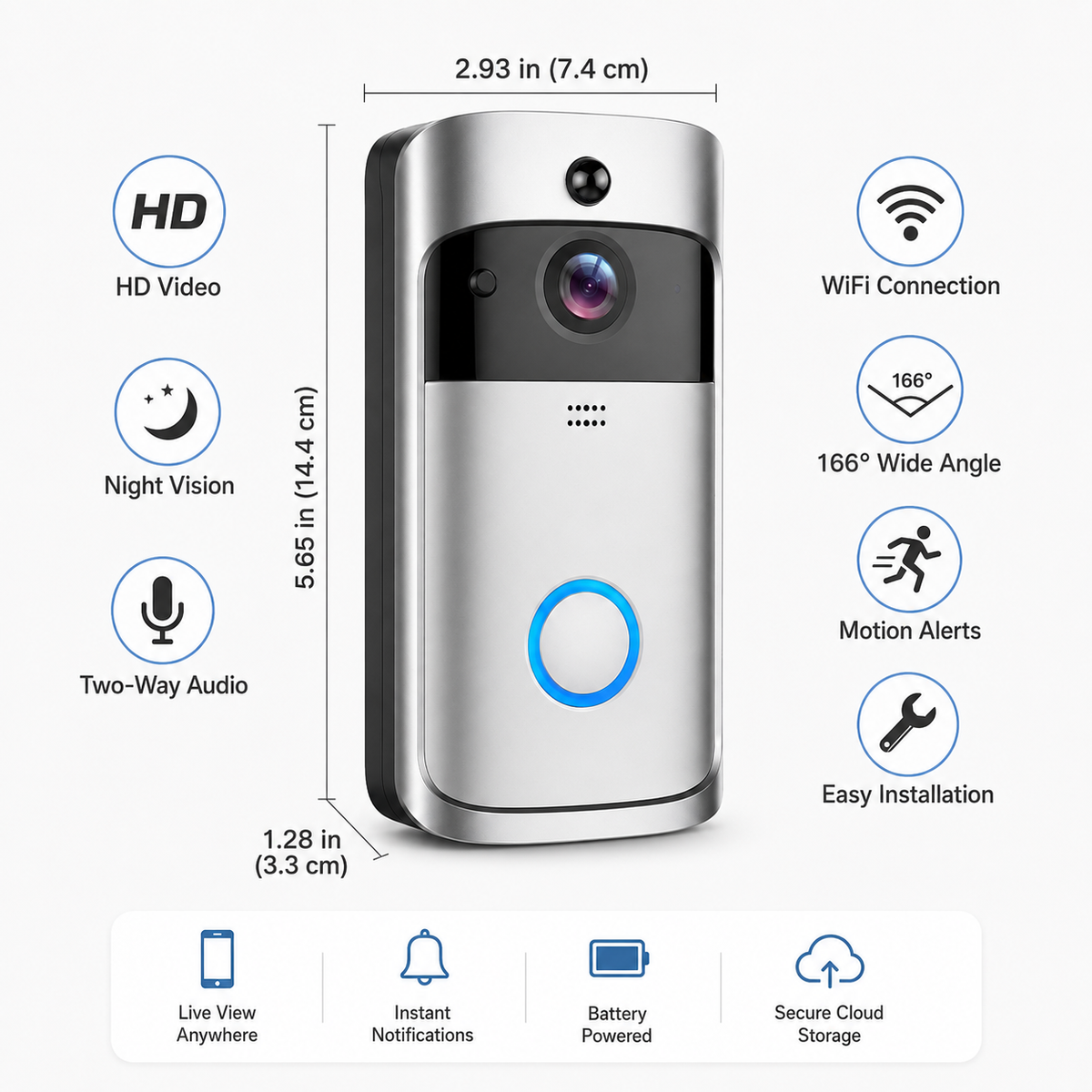 Wireless Video Doorbell HD WIFI Camera Night Vision