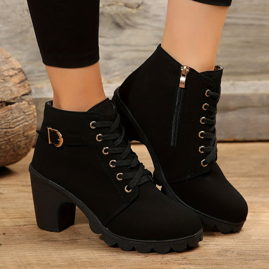 Women's Ankle Boots Block Heel Lace Up