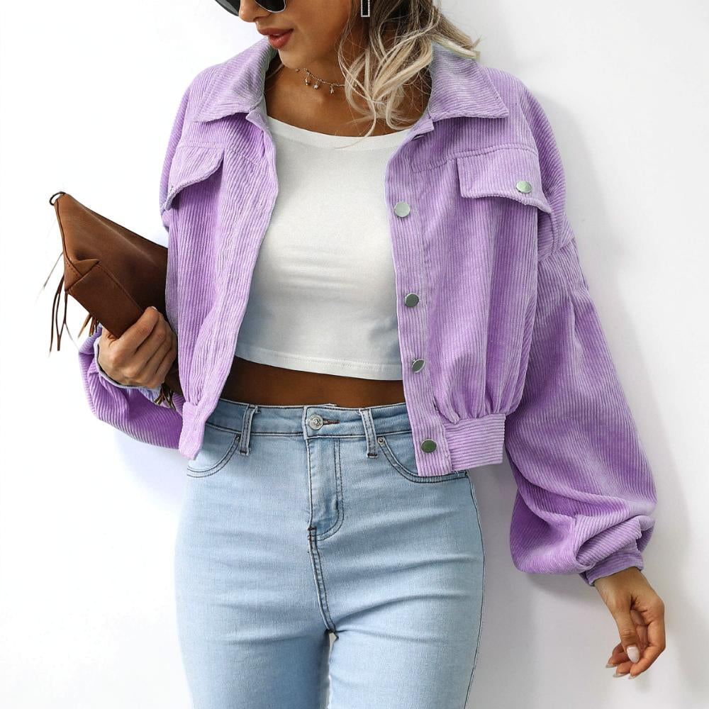 Women's Jacket Cropped Casual Button Front