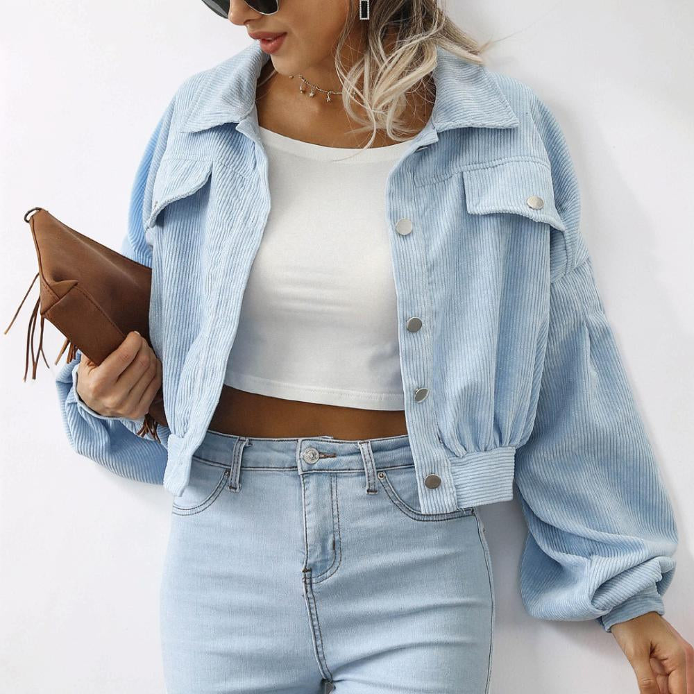 Women's Jacket Cropped Casual Button Front