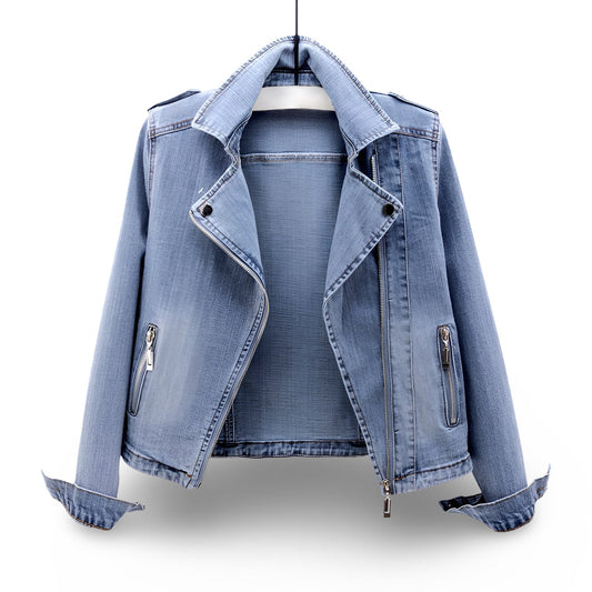 Women's Moto Jacket Cropped Casual Zip Coat