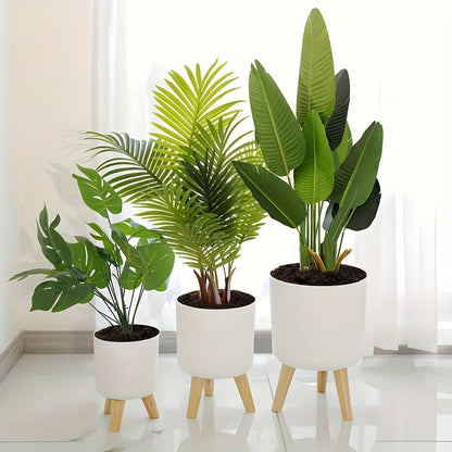 Modern Round Planter With Wooden Legs Indoor