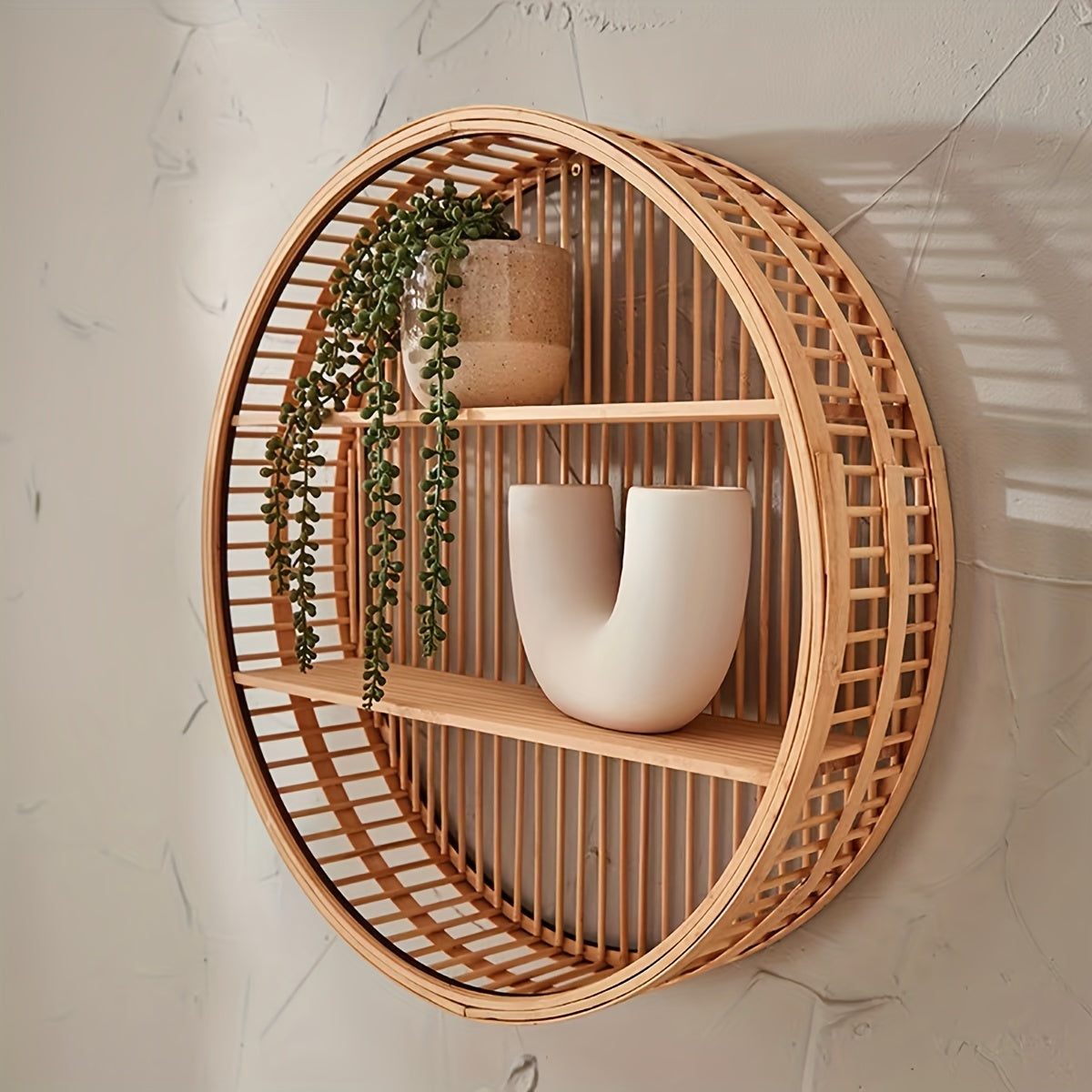 Round Bamboo Wall Shelf Handmade Boho