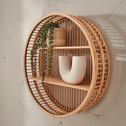 Round Bamboo Wall Shelf Handmade Boho