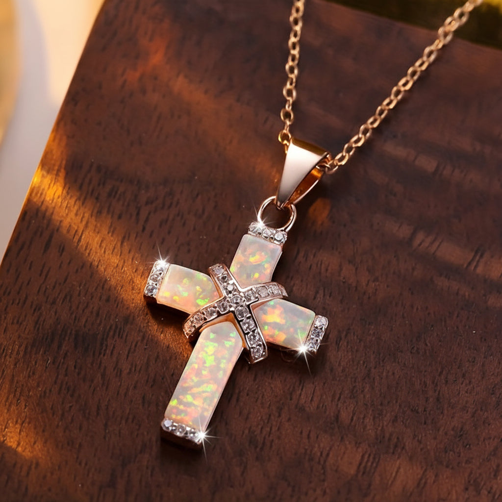 Necklace Cross Pendant Rose Gold Rhinestone