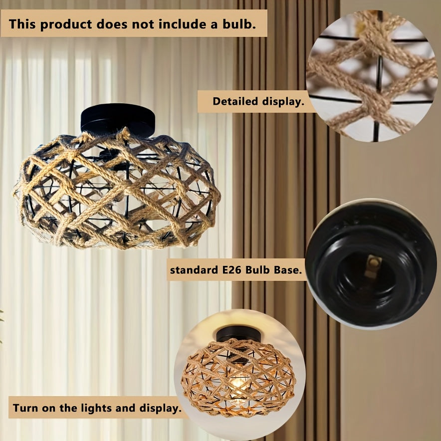 Bohemian Hemp Rope Ceiling Light Handwoven
