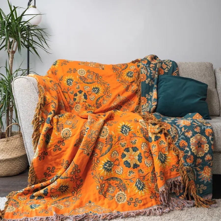 Cotton Throw Blanket Reversible Decorative