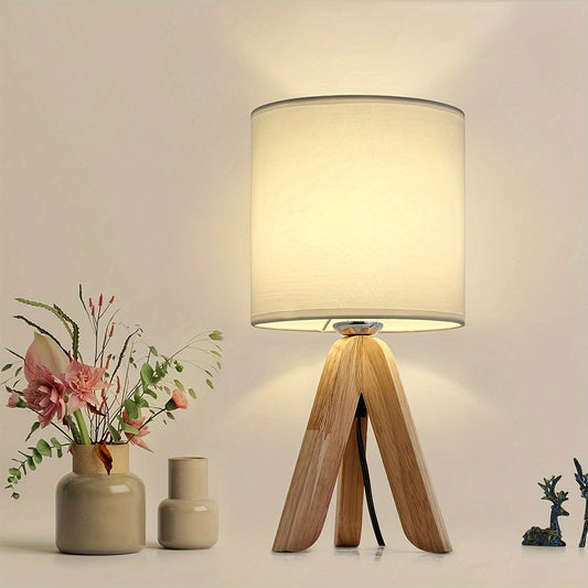 Nordic Wooden Tripod Table Lamp Fabric Shade