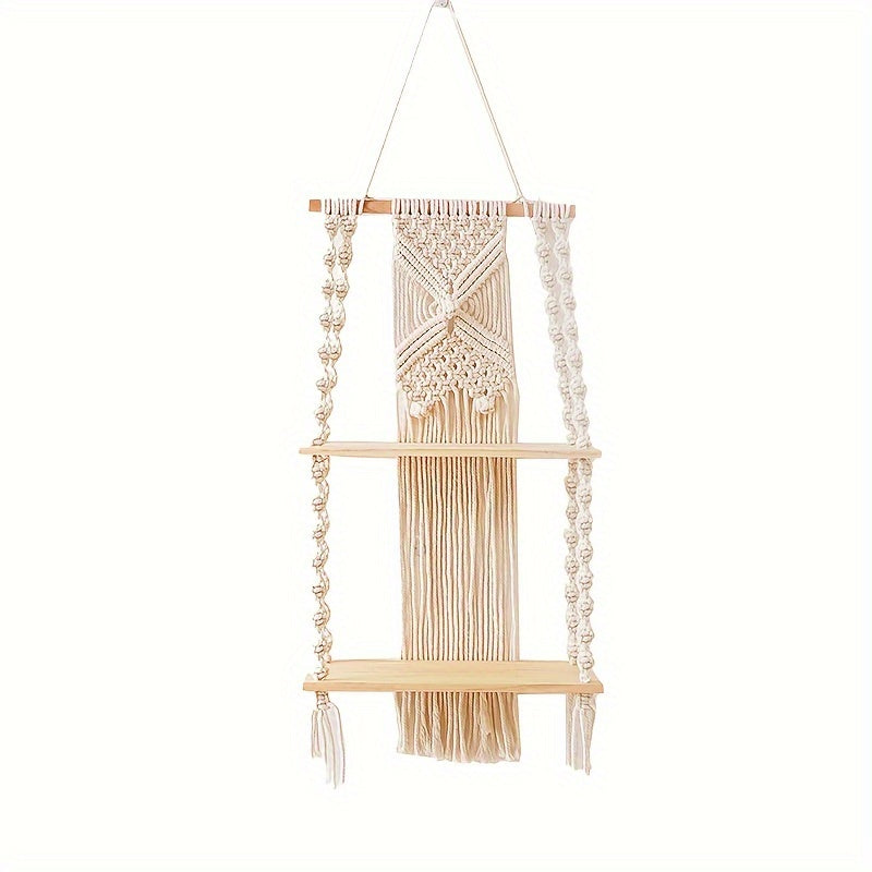 Boho Macrame Wall Shelf 2 Tier Hanging
