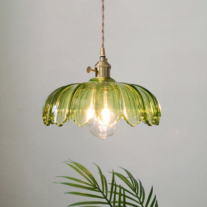 Vintage Flower Pendant Lamp Coloured Glass
