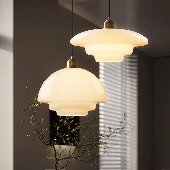 White Glass Pendant Light Modern Mid Century