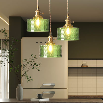 Green Glass Pendant Light Adjustable Hanging