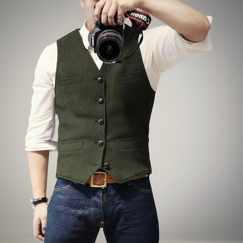 Men's Button Up Vest Sleeveless Casual