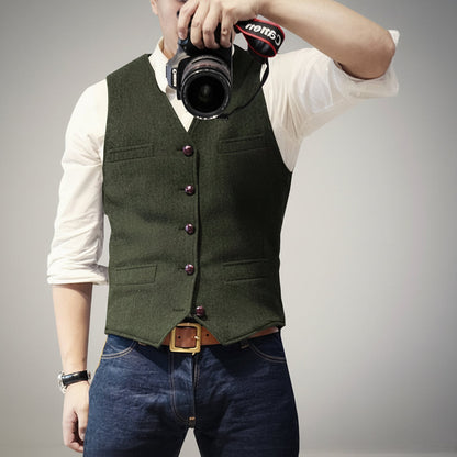 Men's Button Up Vest Sleeveless Casual