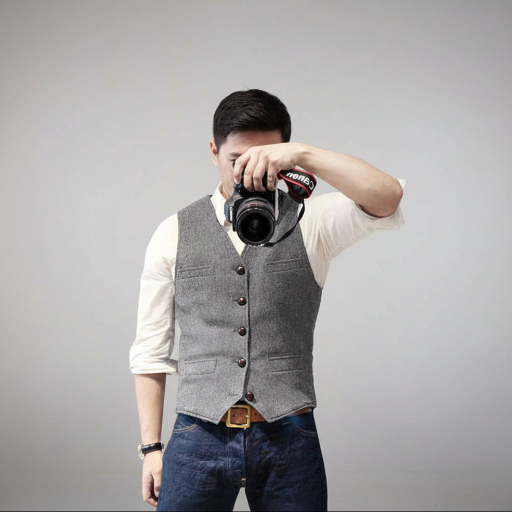 Men's Button Up Vest Sleeveless Casual