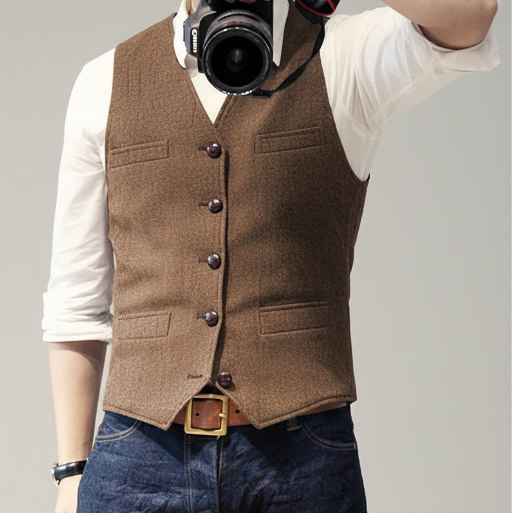Men's Button Up Vest Sleeveless Casual