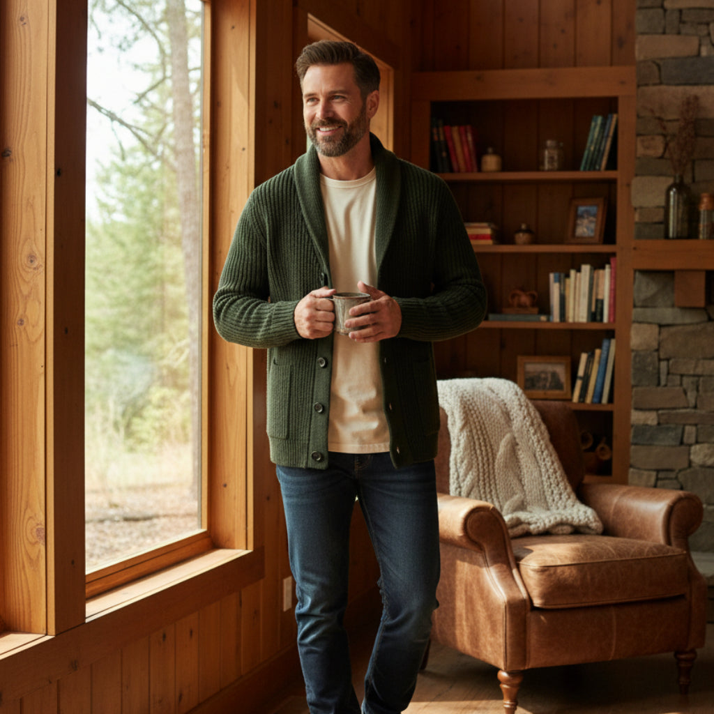 Men's Knitted Cardigan Shawl Collar Layering