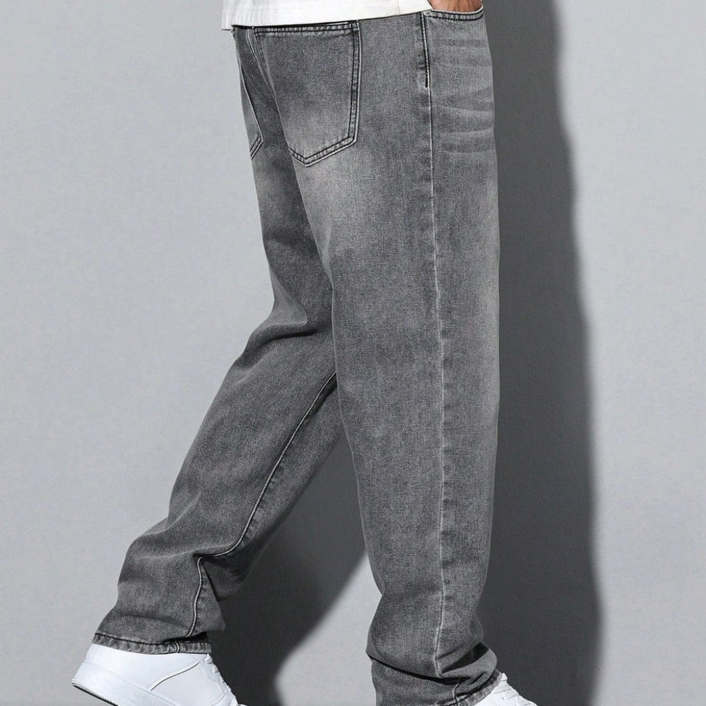 Men's Straight Leg Washed Jeans Casual Wear
