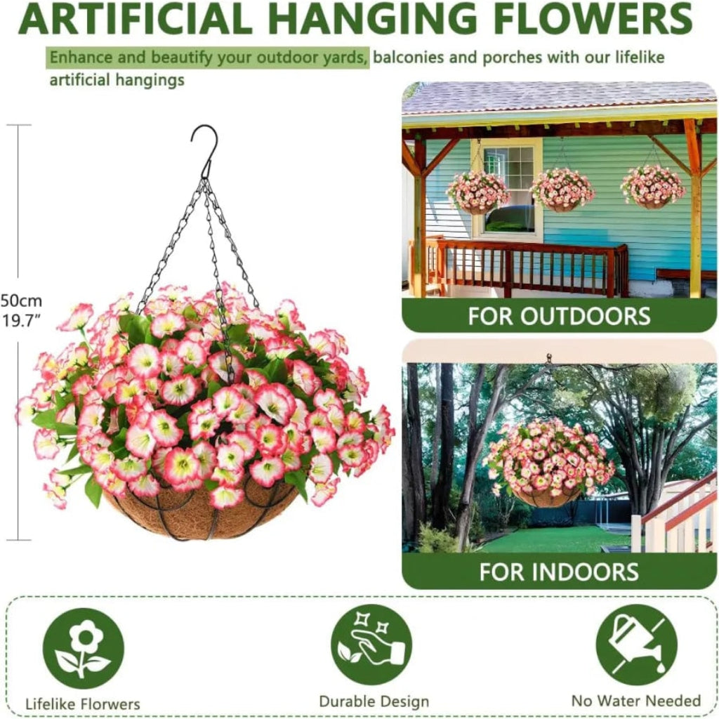 Silk Flowers Hanging Basket Indoor Outdoor