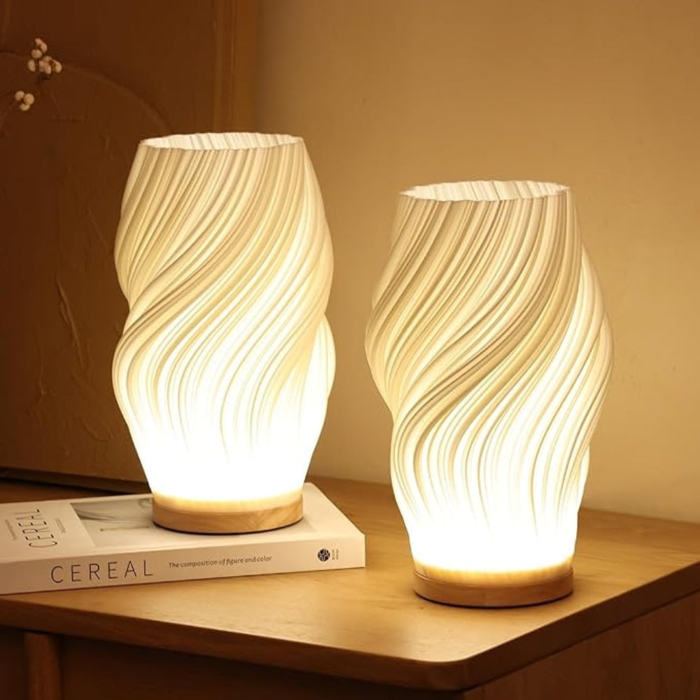 Table Lamp Modern Wave USB Dimmable Wood