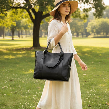 Tote Bag Faux Leather Shoulder Zip Pocket