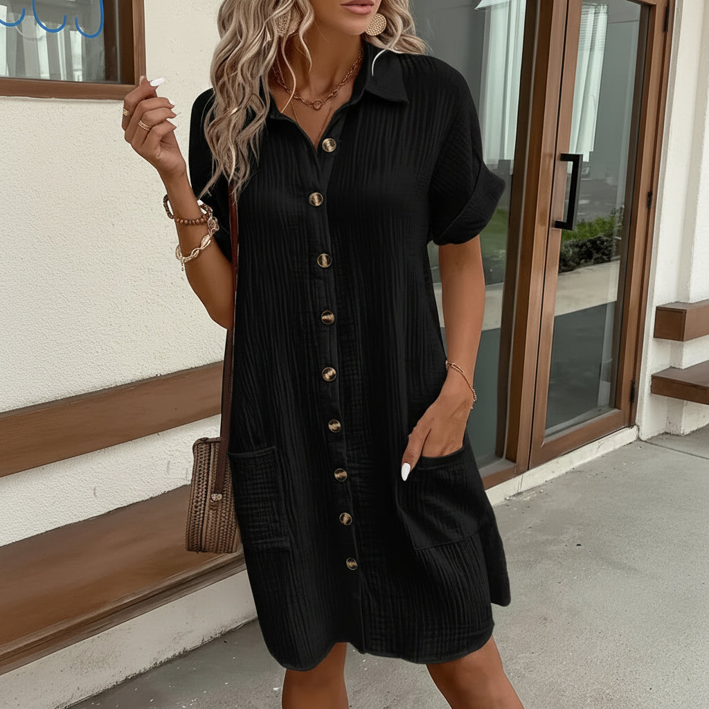 Women's Midi Shirt Dress Casual Short Sleeve