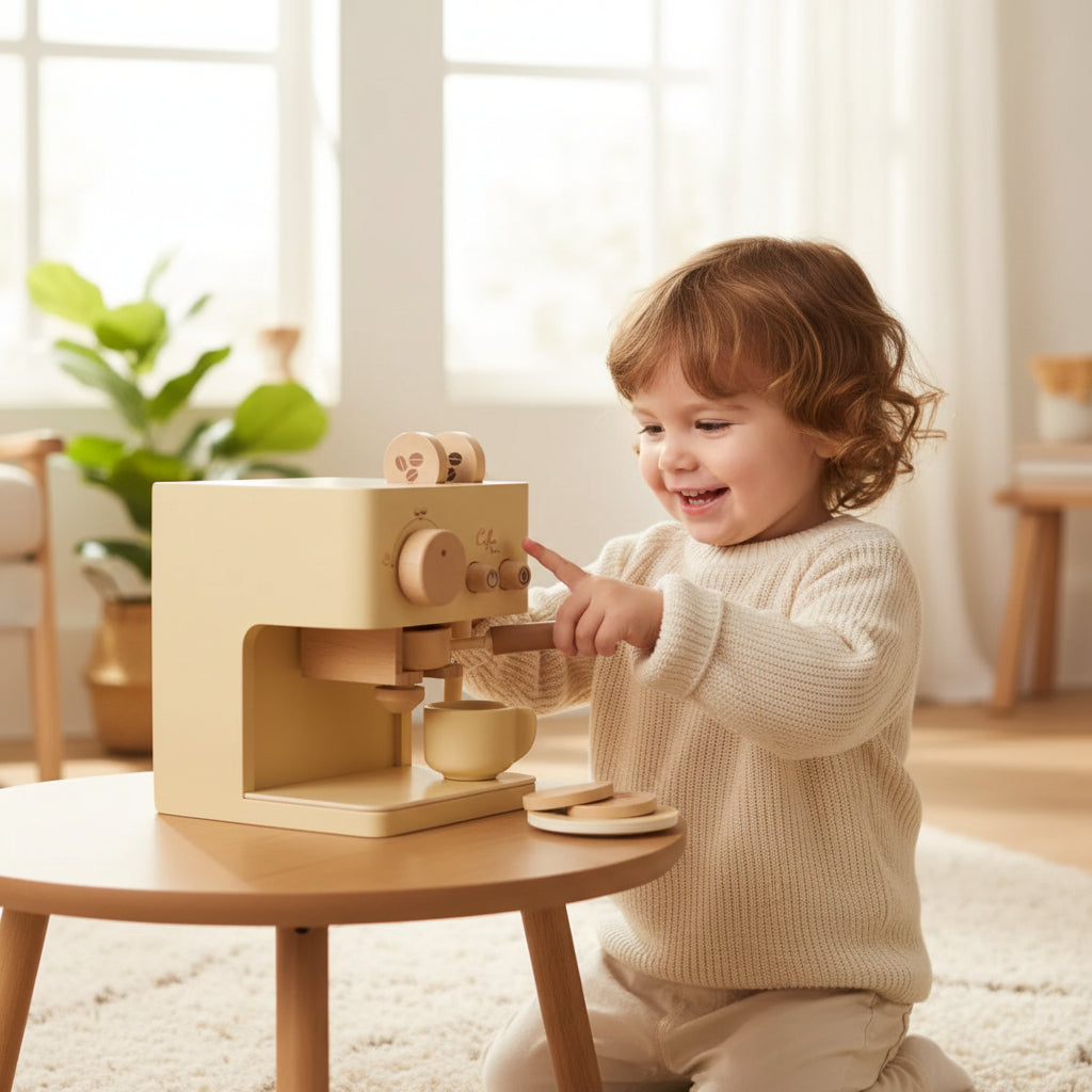 Wooden Coffee Machine Toy Toddlers Pretend
